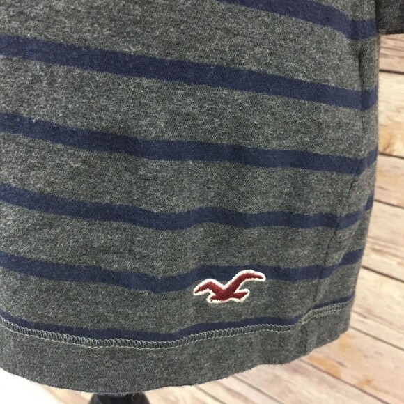 Hollister Knit Top Women Large 3/4 Sleeve Blue & Gray Stripe Cotton - Picture 3 of 8